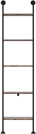 Axeman 5-Tier Ladder Shelf, Tall Narrow Bookcase for Small Spaces, Book Storage Organizer Case for Living Room, Home Office, Study, Industrial Style Black Metal Frame and Rustic Brown Shelf