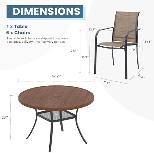 DIFY Outdoor Dining Set for 6, Patio Dining Furniture Set Includes 47.2"...