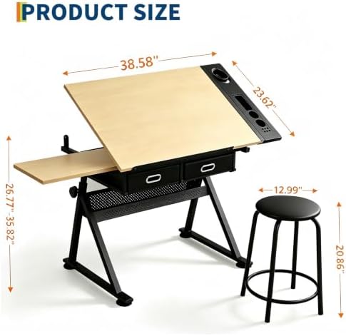 Garvee Height Adjustable Drafting Table, 0-75° Tilting Tabletop