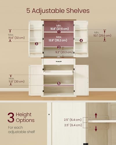 VASAGLE Pantry Cabinet, Freestanding Tall Cupboard with a Drawer | 15.8 x 31....
