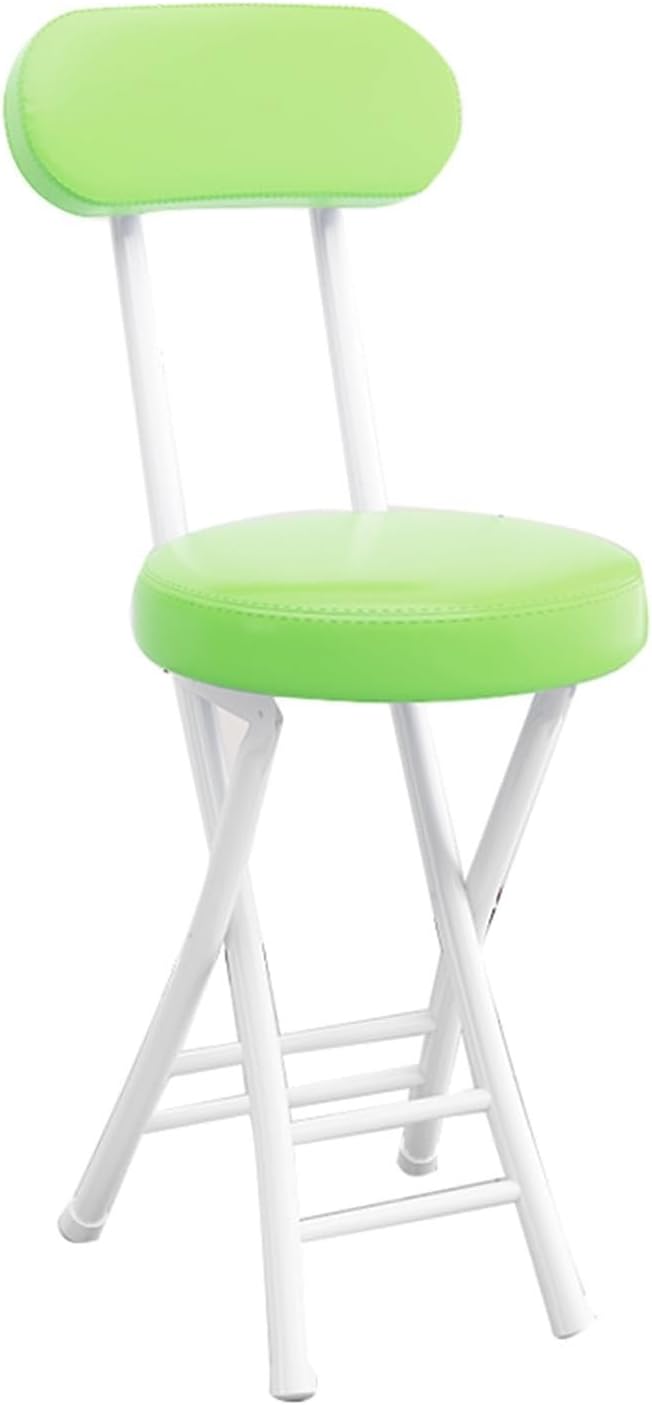 Folding Stool with Backrest, Cushioned Padded Leather Round Portable Foldable...