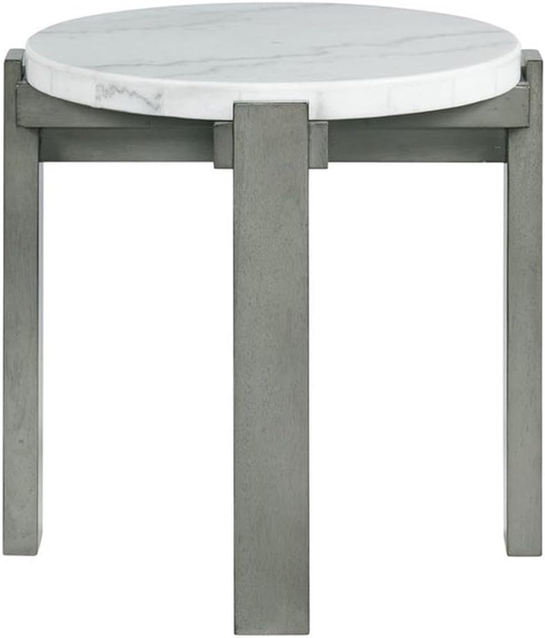 Pemberly Row Contemporary Round End Table, 24 in x 24 in x 24 in, Gray Base w...