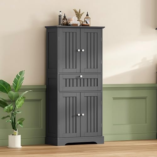 ChooChoo 51" H Bathroom Floor Cabinet with Drawers and Adjustable Shelve...