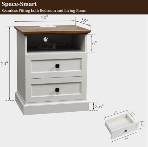 24.5" Farmhouse Night Stand Bedside Table with 3 Drawer for Bedroom | Se...