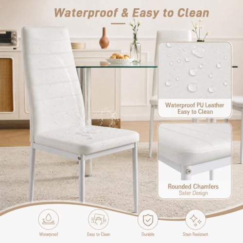 Karl home White Dining Chairs Set of 6, PU Leather & High Back