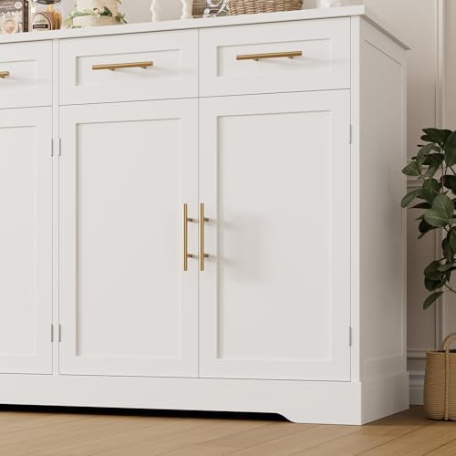HOSTACK 60" W Sideboard Buffet Cabinet with Storage, Kitchen Cabinet, White