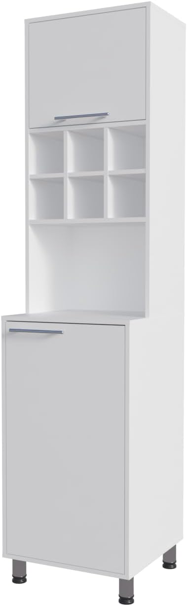 White Kitchen Pantry with Pneumatic Door and Open Storage | Pneumatic door fo...