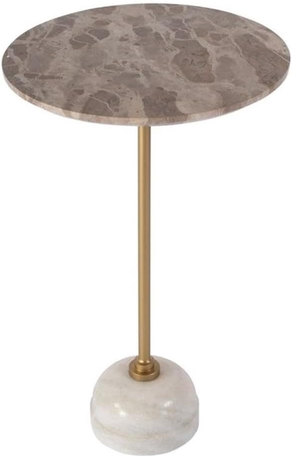 Beaumont Lane Transitional Round Marble and Iron Side Table, Beige Tiger Marb...