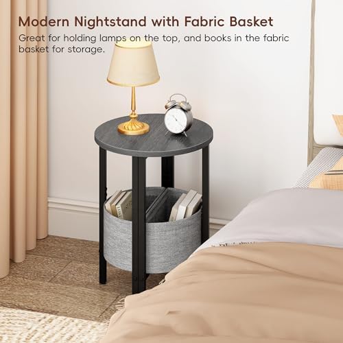 Vagusicc Small Round Side Table End Table, Tall Accent Table with Storage Bas...