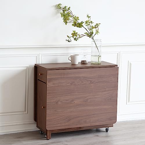 COMUHOME Drop Leaf Folding Dining Table with Storage, Wheels, Space Saving