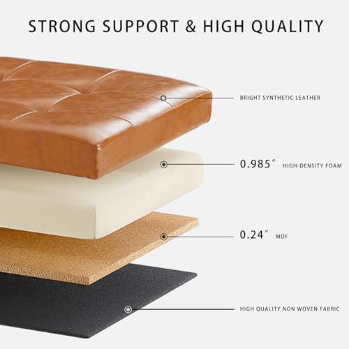 HAUSFRAU Ottoman with Storage Bench Folding Foot Rest Stool Ivory | 31.5&quot...