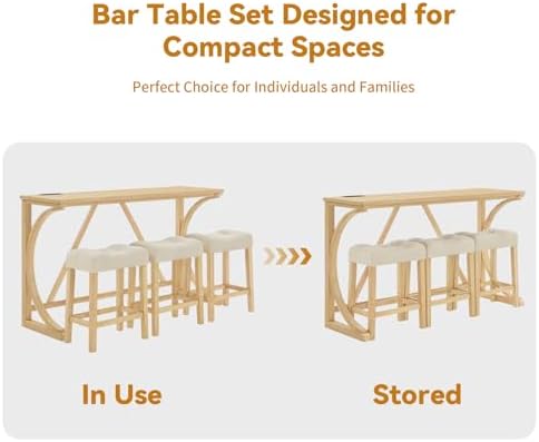 59" Dining Bar Table Set with Power Outlet, Behind Couch Sofa Table with...