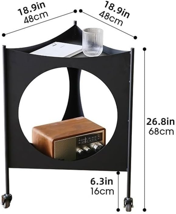 Metal Triangle Side Table with Wheels Movable 2-Tier End Table Modern Coffee ...