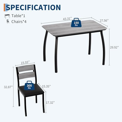 IDEALHOUSE Dining Table Set for 4 Modern Kitchen Table and Chairs Set with Ch...