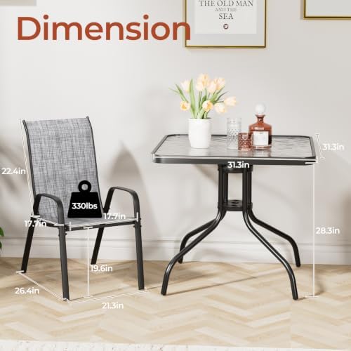 TLSUNNY 5 Pieces Patio Dining Set for 4, Glass Table and Textilene Chair