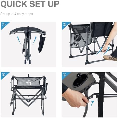 EVER ADVANCED Camping Directors' Chair with Side Table, Portable Folding ...