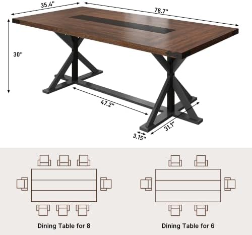 Hlivelood Dining Table for 6 8 People,Rectangular Kitchen Farmhouse Table W/W...
