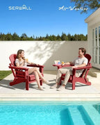 SERWALL Folding Adirondack Chair, 4 in 1 Cup Holder Wood Texture - Red | Outdoor Adirondack Chairs, Plastic Fire Pit Chair with Wood Texture, 4 in 1 Tray, Lawn Chair, Backyard Patio Seating