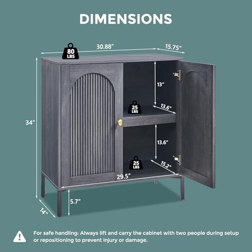 IFGET 92.63" W Modern Arch Sideboard Buffet Cabinet with Storage, Dark Grey