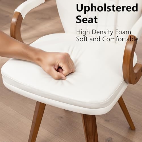 Swivel Dining Chairs Set of 4 Mid Century Modern White Faux Leather Upholster...
