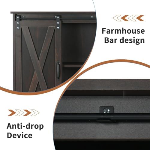 4 EVER WINNER Farmhouse Coffee Bar, 42 Inch Coffee Bar Cabinet, Espresso