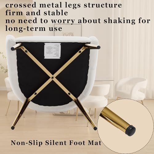 Hyfirm White and Gold Dining Chairs Set of 4, Upholstered Velvet Barrel Dinin...