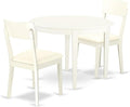 East West Furniture BOAD3-LWH-LC 3 Piece Dining Table Set for Small Spaces Contains a Round Kitchen Table and 2 Faux Leather Kitchen Dining Chairs, 42x42 Inch, Linen White