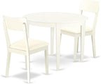 East West Furniture BOAD3-LWH-LC 3 Piece Dining Table Set for Small Spaces Contains a Round Kitchen Table and 2 Faux Leather Kitchen Dining Chairs, 42x42 Inch, Linen White