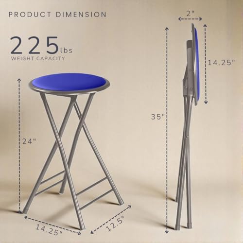 Lavish Home Folding Stool with Padded Backless Seat, Blue, 24 Inch