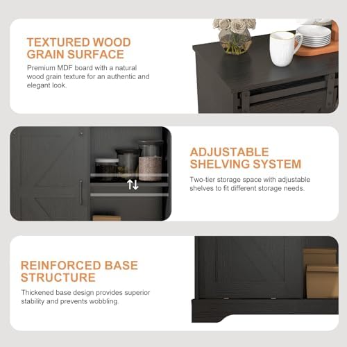 Panana Sliding Barn Door Buffet Sideboard Storage Cabinet Coffee Bar Kitchen ...