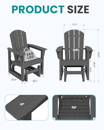 SERWALL Outdoor Glider Chair, HDPE Wood-Like Patio Glider Rocker All-Weather ...
