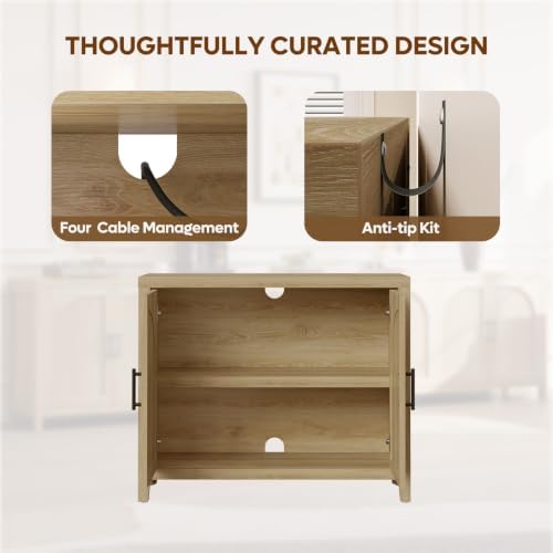 Bestier 37 "W Fluted Sideboard Buffet Cabinet with Storage, Natural Oak