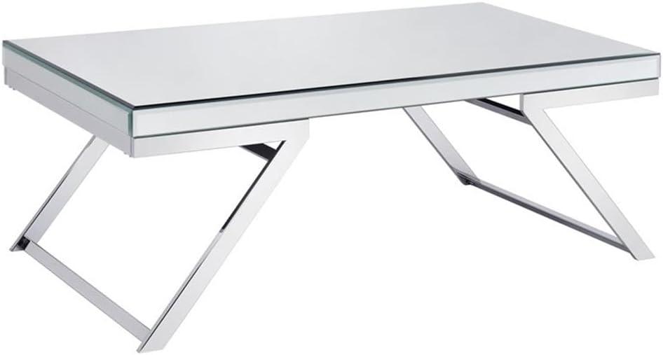 Pemberly Row 3-Piece Coffee Table Set, Mirrored Glass Tops, Chrome Metal Base...
