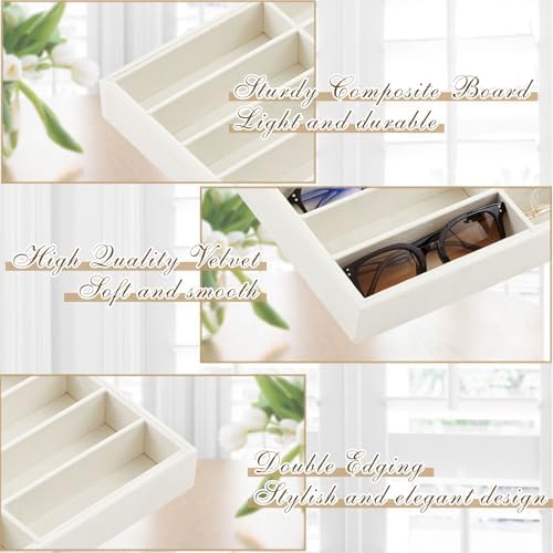 2 Pcs Sunglass Organizer Trays Glasses Stackable Jewelry Trays Sunglass Organizer Display Box (12 Grids,Beige)