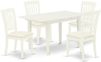East West Furniture NODA5-LWH-C 5 Piece Kitchen Table & Chairs Set Includes a Rectangle Dining Table with Butterfly Leaf and 4 Linen Fabric Dining Room Chairs, 32x54 Inch, Linen White