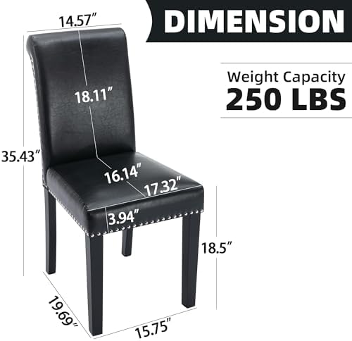 Dining Room Chairs Set of 6, Upholstered PU Leather, Rubber Wood, Black