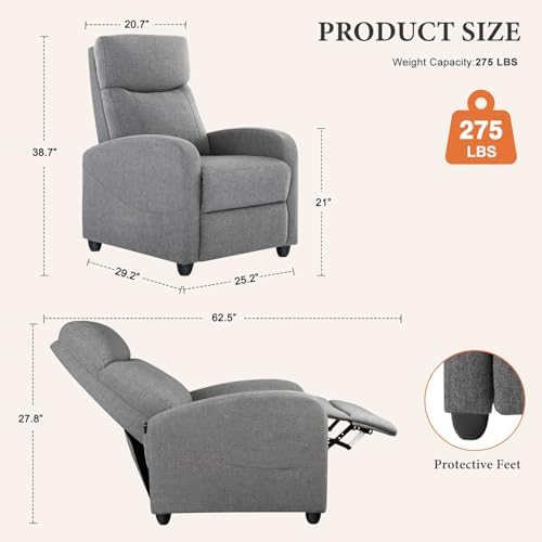 OLIXIS Recliner Chair, Reclining Sofa Chair with 3 Adjustable Angles