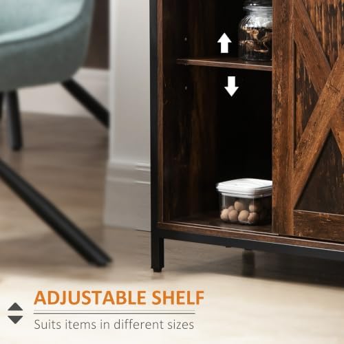 HOMCOM Industrial Buffet Cabinet, Sideboard, Coffee Bar Table with Sliding Ba...