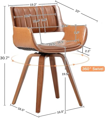 LUNLING Swivel Accent Faux Leather Dining Chairs, Mid Century Modern Chairs w...