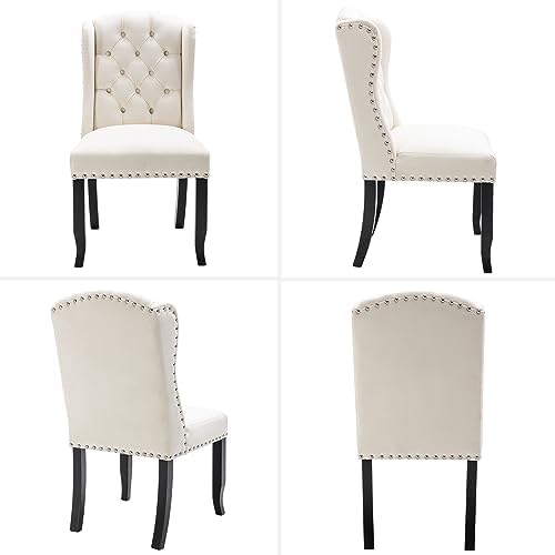 DUOMAY Modern Tufted Wingback Dining Chairs Set of 4, Velvet White