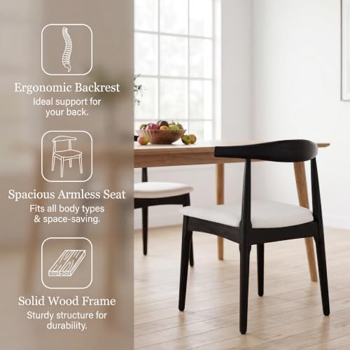 ROCITY Black Dining Chairs Set of 2 Wood Kitchen Chairs with Linen Fabric Cus...