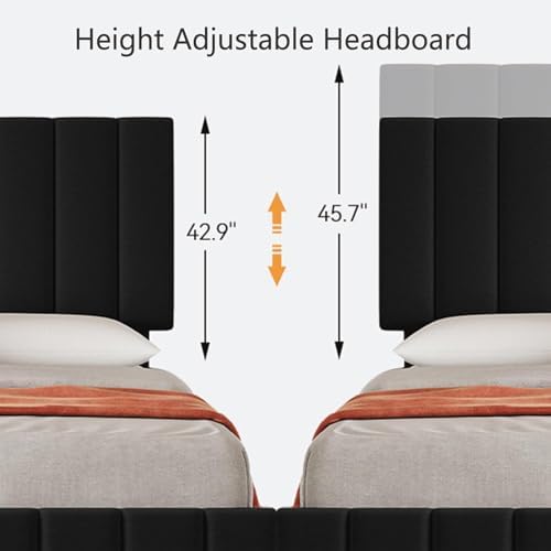 Garvee Full Size Bed Frame, Linen Bed Frame with 4 Storage Drawers, Black