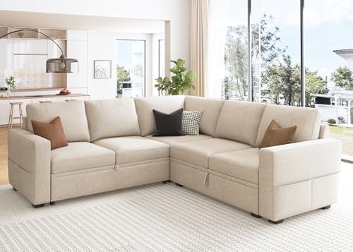 HONBAY Modular Sectional Sleeper Sofa with Pull Out Bed, L Shaped Couch with ...