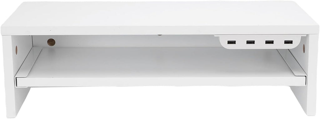 BAFOVY Desktop Monitor Stand Riser with USB Hub and Drawer, 20-Inch Wooden Desk Organizer for Laptop and Computer Screens, 15cm Height Adjustable Solution (Milk White)