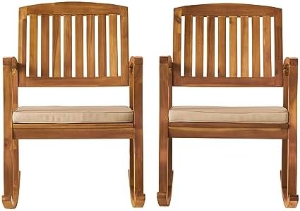 Christopher Knight Home Selma Acacia Rocking Chairs with Cushions, 2-Pcs Set,...