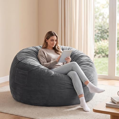 Kromax Bean Bag Chair with Filling Included, Large 4FT Comfy Bean Bag Chairs ...