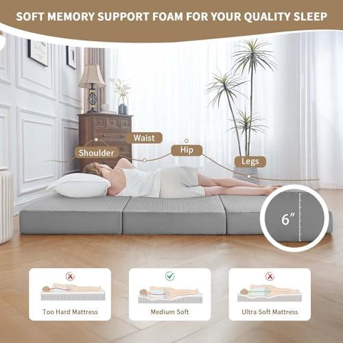 CYMULA Folding Mattress Full Size, 6 inch Memory Foam Tri Portable Murphy Bed...