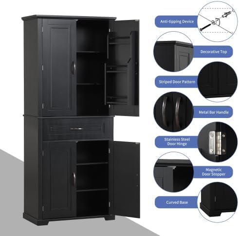 Bathroom Storage Cabinet with Doors and Drawer, Multiple Storage Space, Adjus...