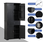 Bathroom Storage Cabinet with Doors and Drawer, Multiple Storage Space, Adjustable Shelf, White (Black)