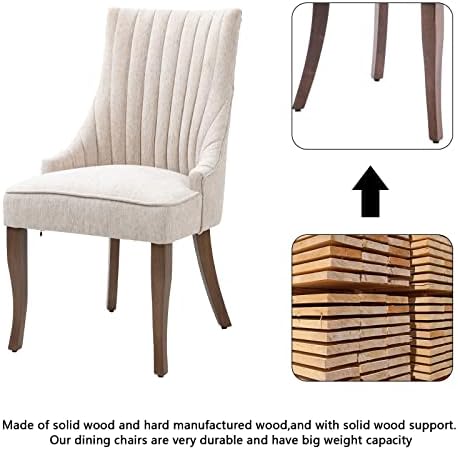 mikibama Linen Dining Chairs Set of 2 Channel Tufted Kitchen Dinner Chair Com...